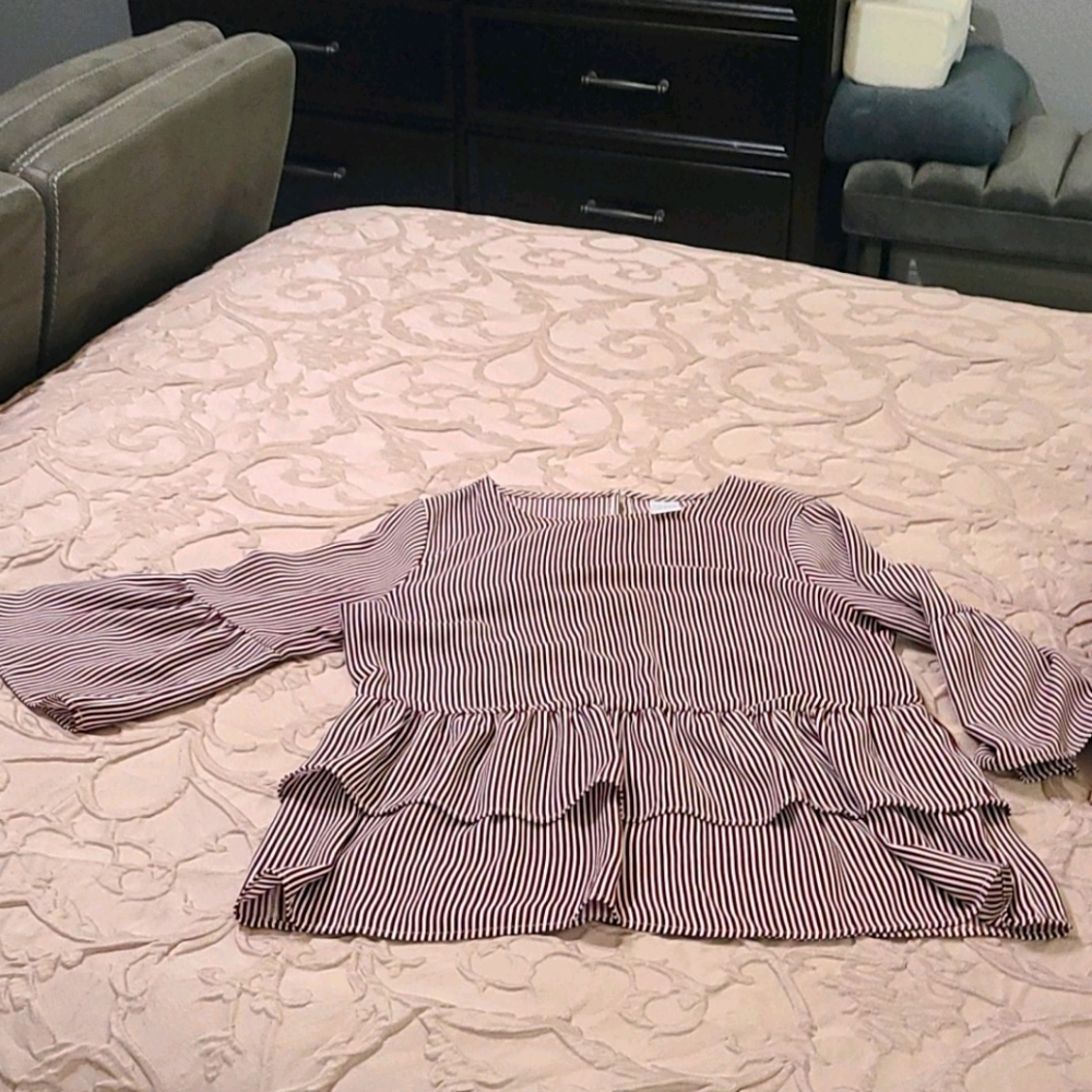 Burgundy stripped work blouse